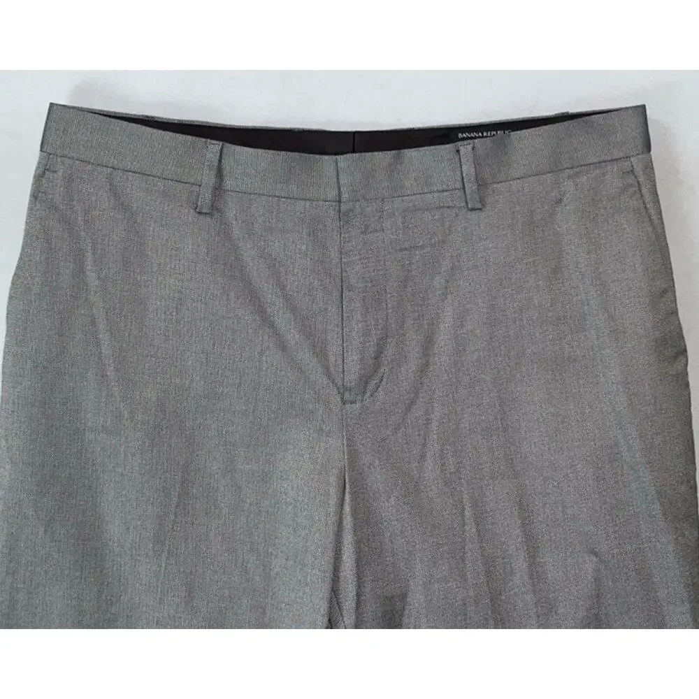 Banana Republic Slim Fit Stretch Cotton Chino Dress Pants. Gray Nailhead, 36X34.